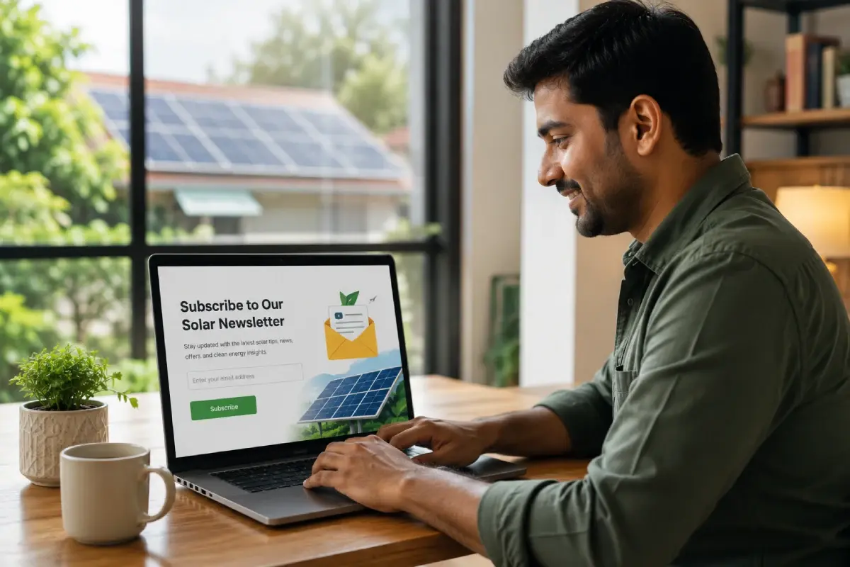 Subscribe to our solar energy newsletter Solar panels installed on a rooftop representing clean renewable energy